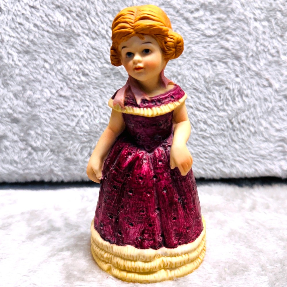 Vintage Enesco Porcelain Bell Figurine Girl‎ in Purple Dress Victorian Style